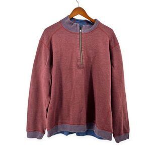 Tommy Bahama Mens Maroon Quarter Zip Pullover measures as XL/XXL 10695